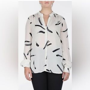 Joie Womens Casual Long Sleeve Blouse Top White/Black Size L